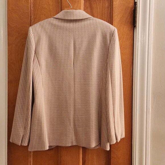 Theory Blush Pink & Cream Staple Blazer Jacket, Houndstooth, Stratton Knit, Sz 8 - Picture 5 of 13